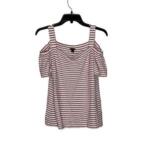 Ann‎ Taylor Cold Shoulder T-Shirt Top Size Medium White With Red Stripes Stretch